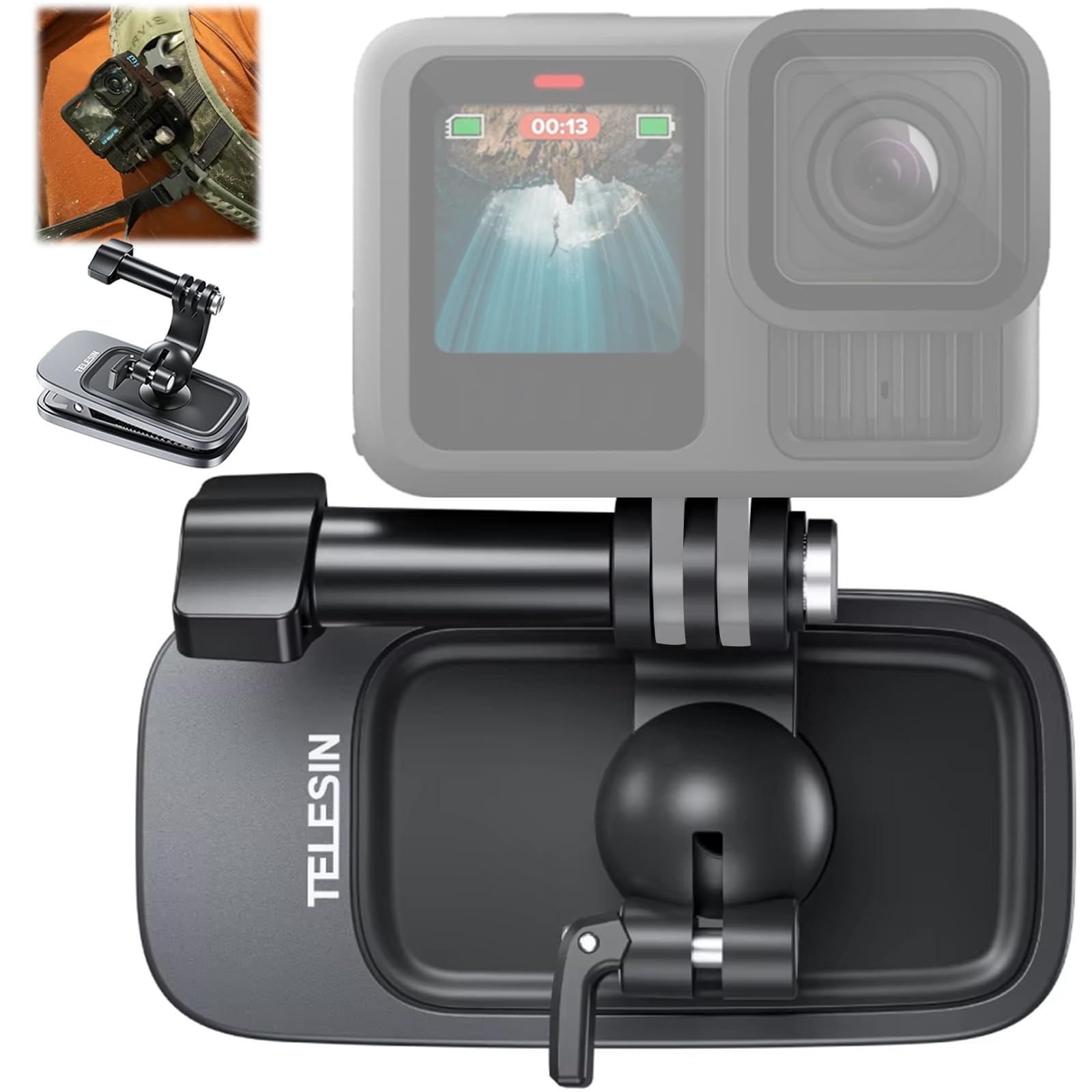 Supporto per Tracolla per Zaino per GoPro, Supporto da Zaino Compatibile con GoPro Hero 2/11/10/9/8/7/6, Insta360, DJI OSMO Action, Attacco per Cinghia Accessori, per Cellulare Smartphone