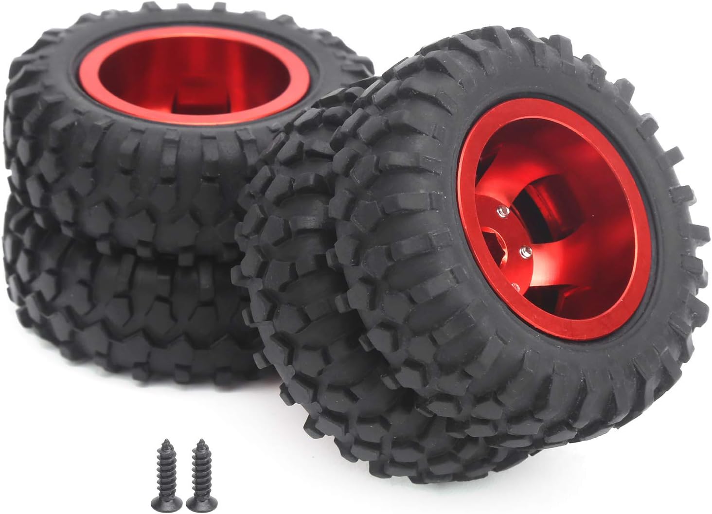 RC Rear Twin Tires, Aluminum Alloy Hub Wheel, 1/10 RC Truck Rubber Wheel Tire, 55mm Diameter, RC Dual Tires, for D12 1/10 Remote Control Truck, Red, for Off-Road Racing, Street Dri
