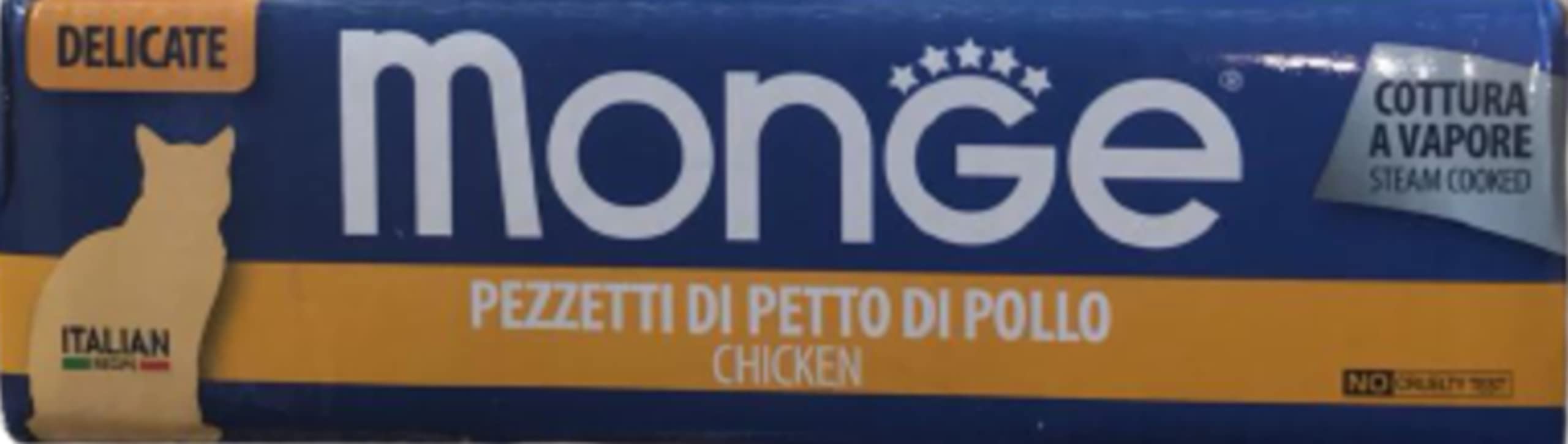 Monge delikatne naturalne superpremium jakość Kawałki kurczaka dla kotów, gotowanie na parze. Opakowanie 24 pudełka (80 gr. jeden). Naturalne, pełne jedzenie, bez barwników i konserwantów