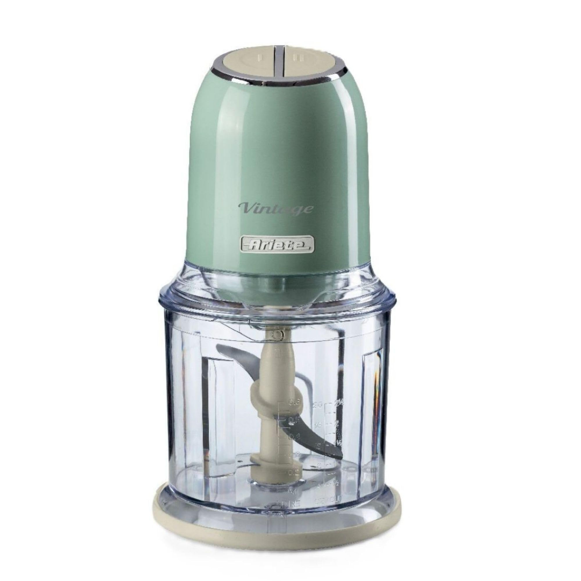 Ariete Vintage 438, Hachoir Électrique de Légumes et de Glace avec 2 Vitesses, 4 Lames en Acier Inoxydable, Pieds Antidérapants, 600 ml, 400W, Vert