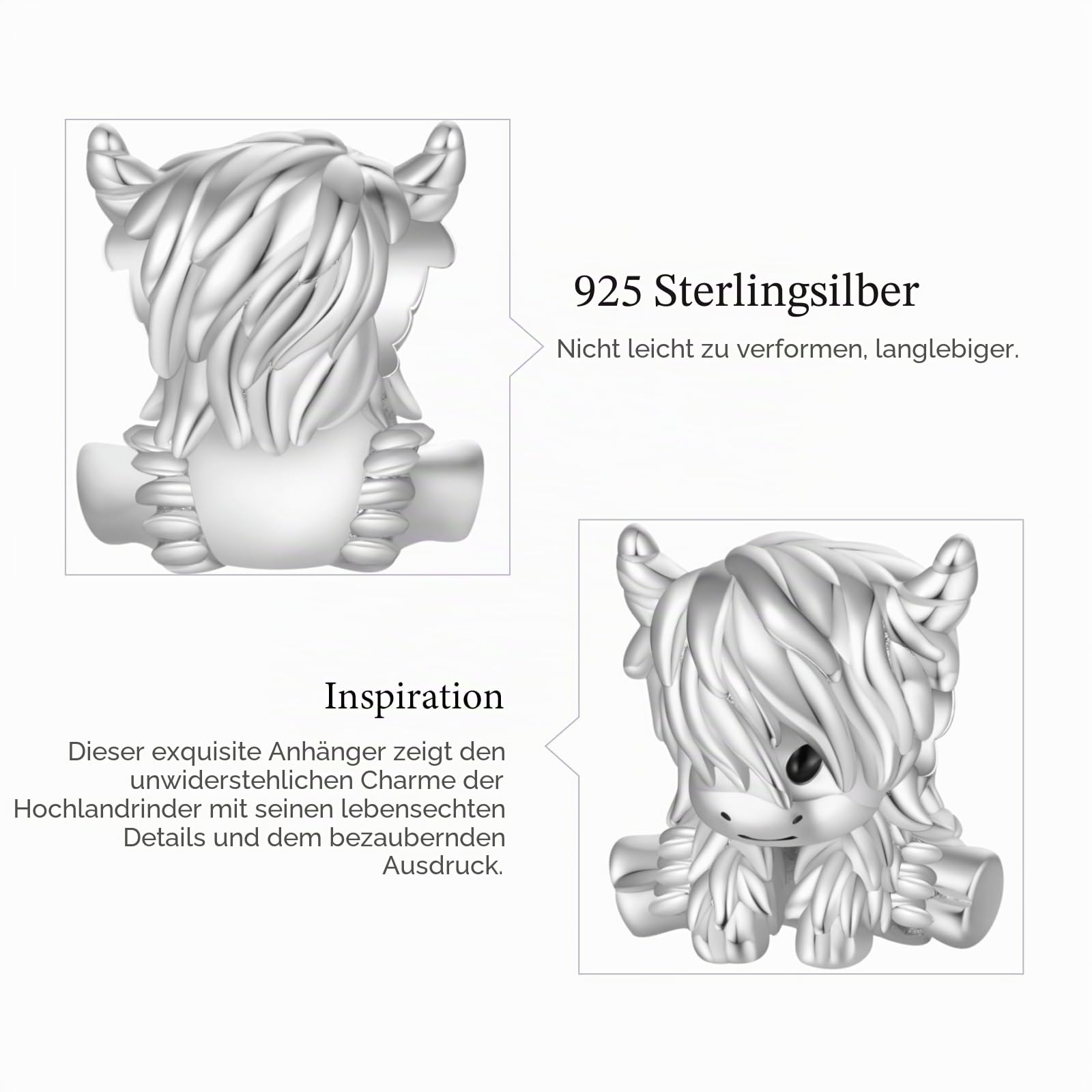 GNOCE Charm Perle Schottische Hochlandkuh 925 Sterling Silber Charm Fit Alle großen Marken von Armband/Halskette