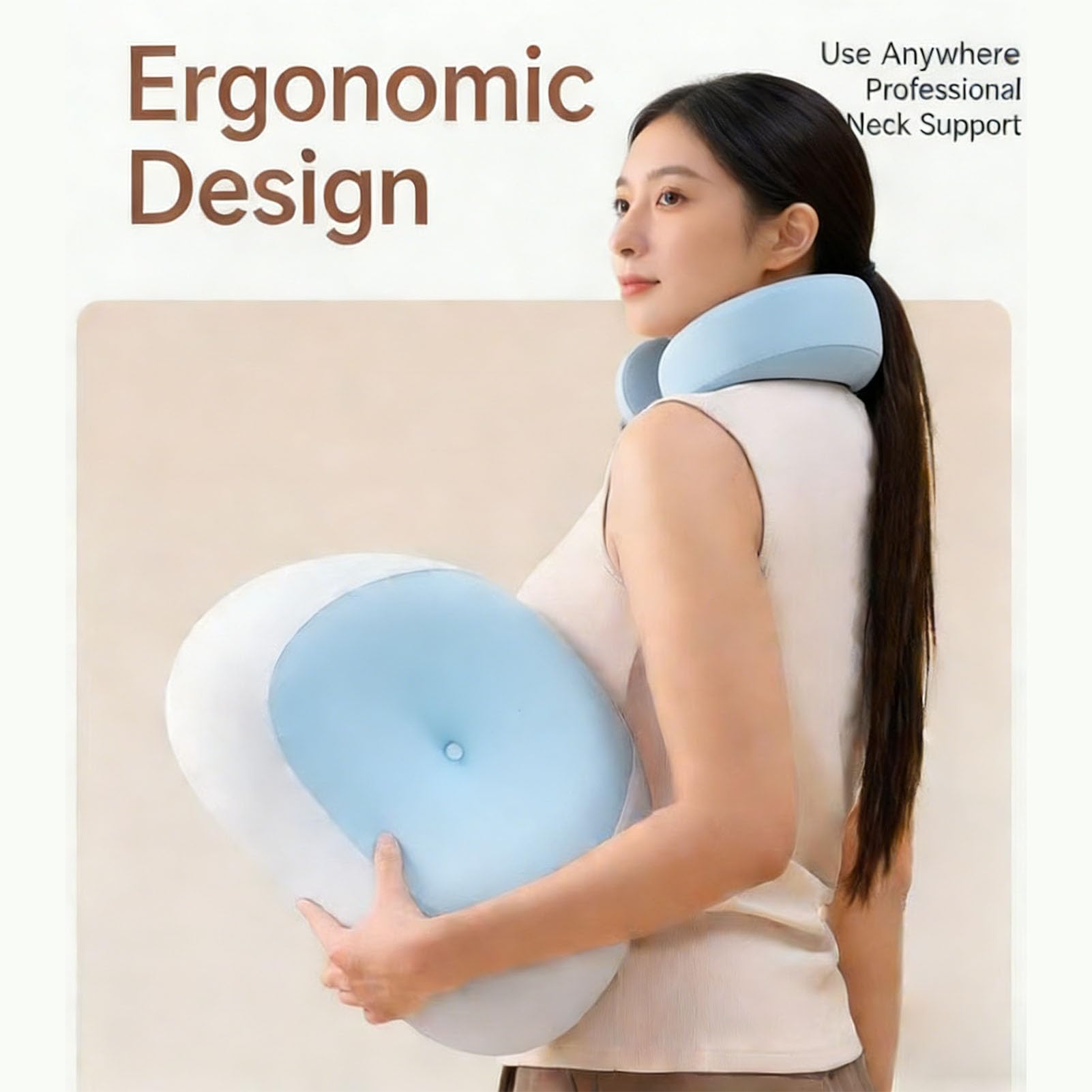 Cuscino cervicale da viaggio portatile in memory foam, cuscino ergonomico di supporto per il collo con fodera rimovibile lavabile in lavatrice, cuscino da campeggio traspirante (Blu)
