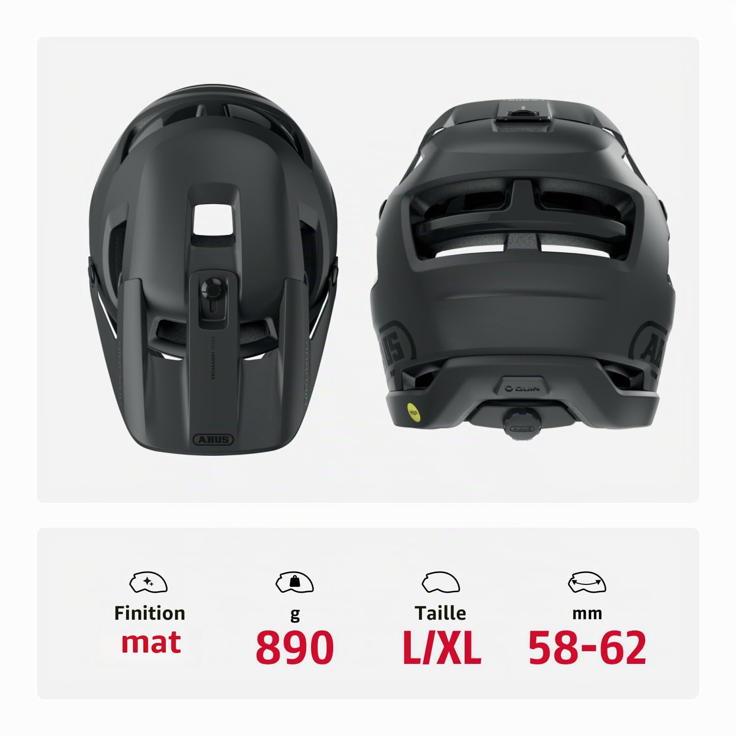 ABUS Casque Intégral AirDrop MIPS, Noir, Taille L/XL | Casque vélo avec protection menton, système de réglage, canaux acoustiques, 17 aérations