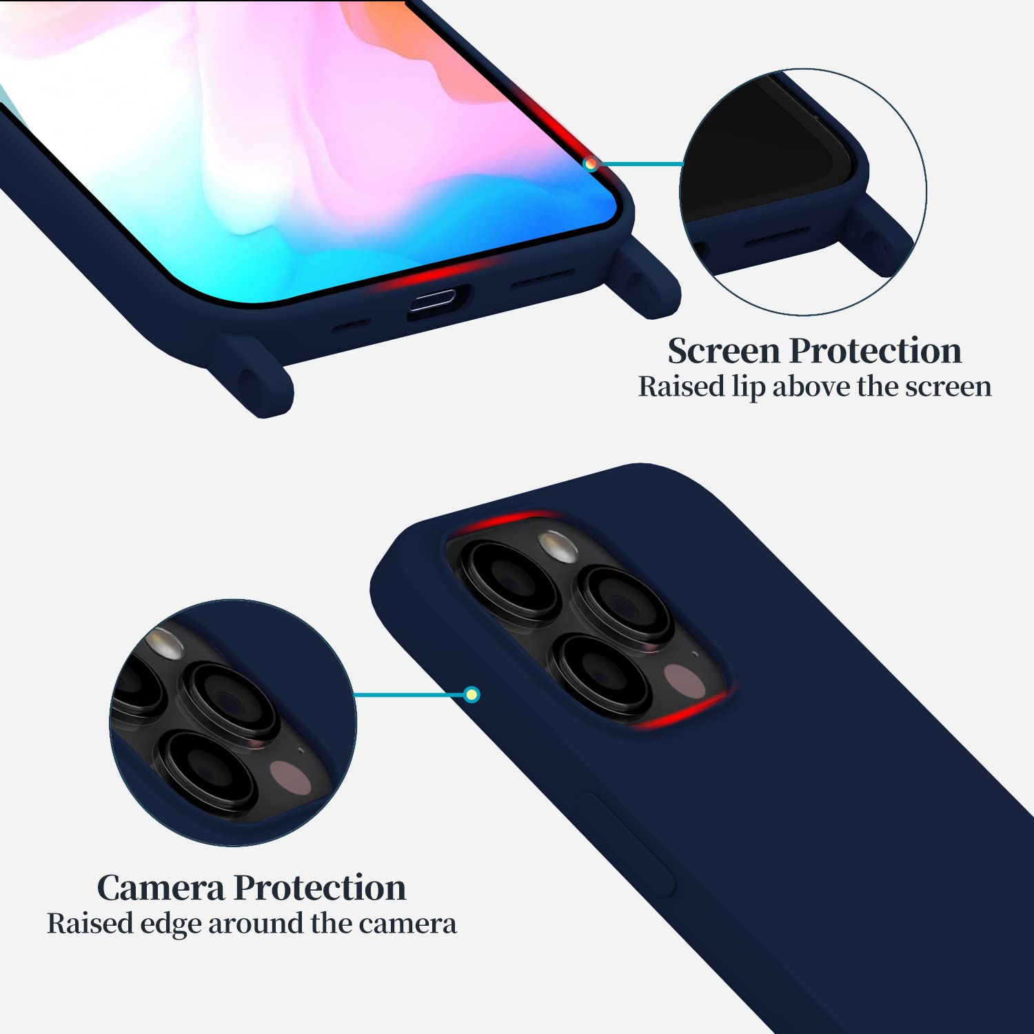 Emlivi Custodia Per IPhone 13 Pro Con Cordino - Cover In Silicone Con Tracolla Regolabile - Colore Nero - 5
