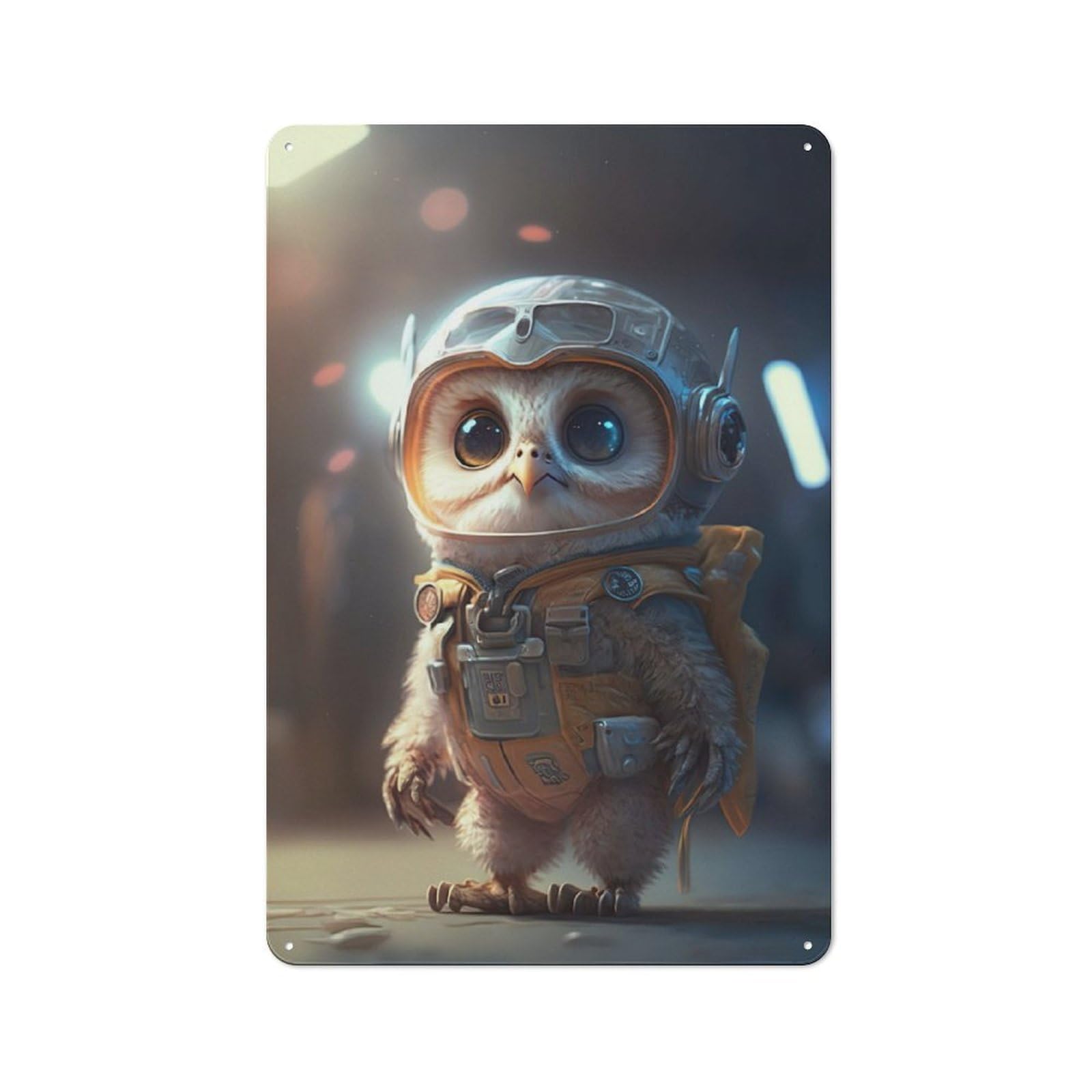 Junmoney Astronaut Space Owl Tin Wall Plaque 30X20cm With For Pub Or Café, For Hospitality Wall Decor Collectors