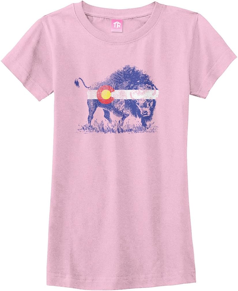Threadrock Big Girls' Buffalo Colorado Flag Fitted T-Shirt