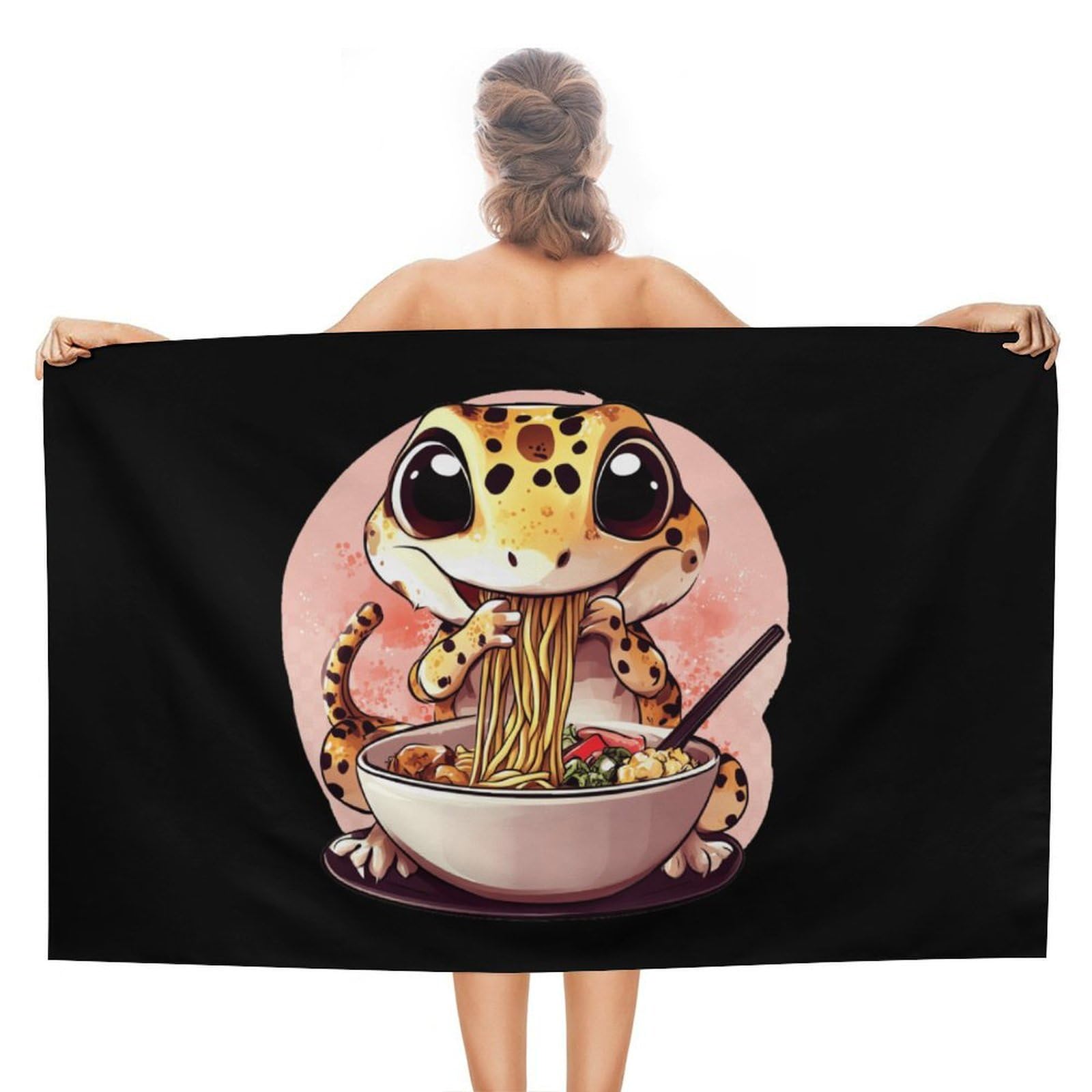 CGSBNGHA Japanese Ramen Leopard-Gecko Beach Towels Soft Bathroom Bath Pool Swim Towels for Women Men
