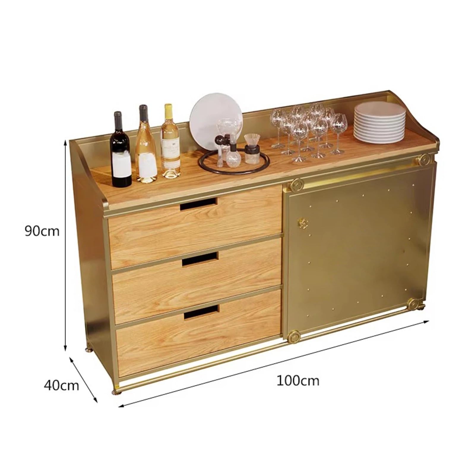 Zf9tBw5sH Unità cucina ad isola Mobile da cucina con credenza in metallo e legno, cassetti ante