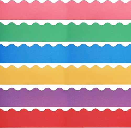 FOBSME Bordes coloridos de aula de 120 pies, bordes festoneados, acuarela, blanco, papel revestido, moderno, decoración general, casual, social