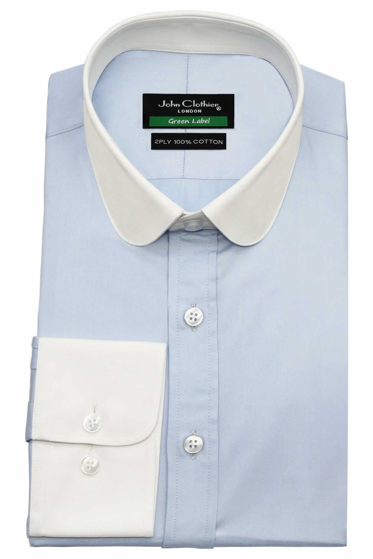 John Clothier Men's Plain Sky Blue 100% Cotton Penny Club Collar Peaky Blinders Shirt Office Business Workwear 400-54