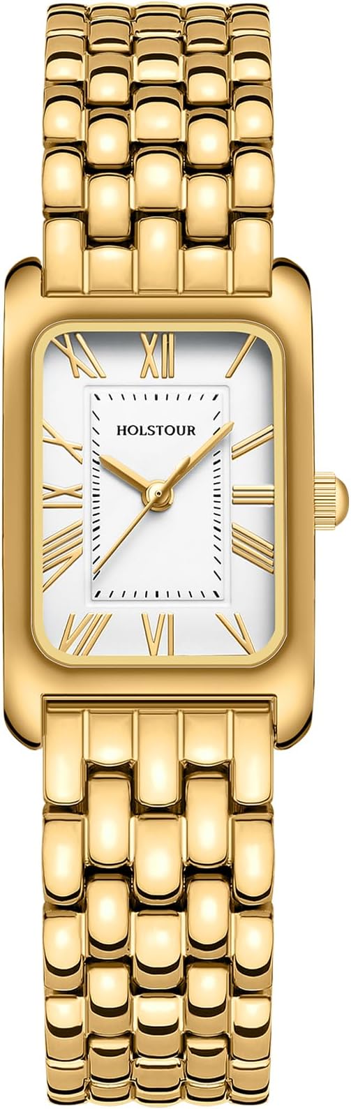 Women's Watch Gold Vintage Stainless Steel Strap Rectangle Case White Dial Small Size Ladies Gold Watch with Tools, White - Gold