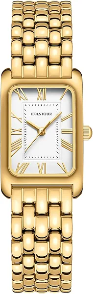 HOLSTOUR Watches for Women Vintage Bracelet Roman Dial Rectangular Case Gold Watch Waterproof with Tools