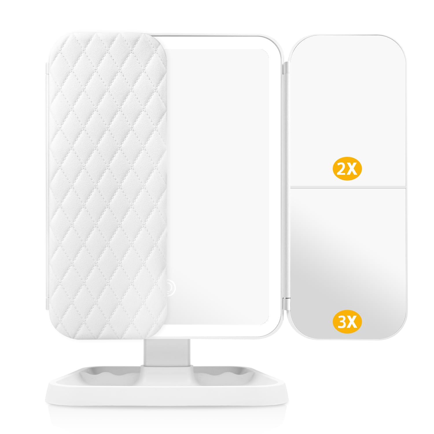 Miroir de Maquillage Lumineux Triptyque Auxmir avec 52 LED, 3 Grossissements et Batterie Rechargeable 2000mAh