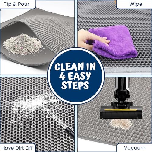 Image of Cat Litter Mat Large - 55x75cm Double Layer Open Edge Design | Waterproof Durable EVA Material | Washable Anti-Slip, Easy to Clean Cat Mat (Grey (Mat Only))