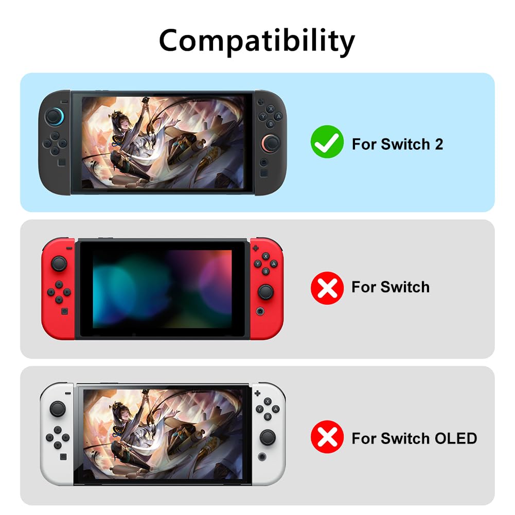 Introti Funda de silicona para mandos Joy-Con Switch 2, empuñaduras antideslizantes y funda duradera para un control mejorado, accesorio para juegos NS2