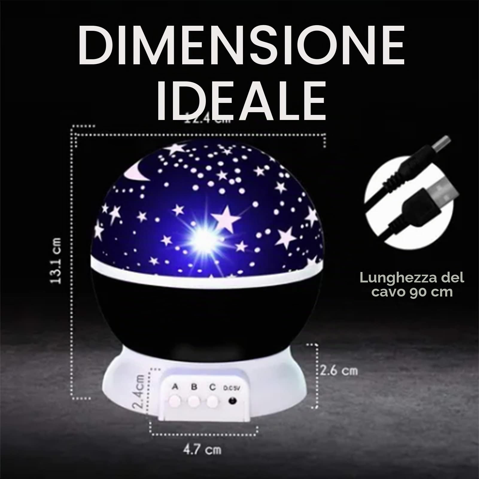 Star Night Light, Plastica Metallo Luna e Stella Romantico Interessante Decorativo Pratico Proiettore Stella Rotazione a 360 Gradi Luce Notturna con Cavo USB,