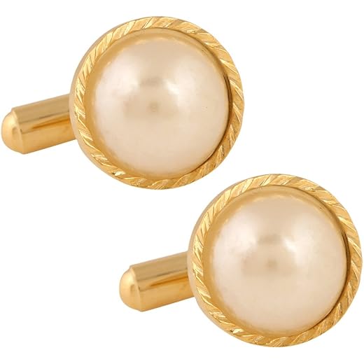 Cufflinks Gold Pearl Stone Gift Box
