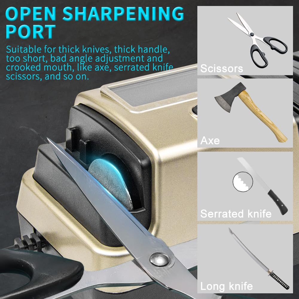 BAUSATZ Affilacoltelli elettrico professionale a 3 stadi con abrasivi diamantati al 100%, affilacoltelli elettrico con schermo LCD variabile a 3 velocità per coltello dritto, coltello seghettato,