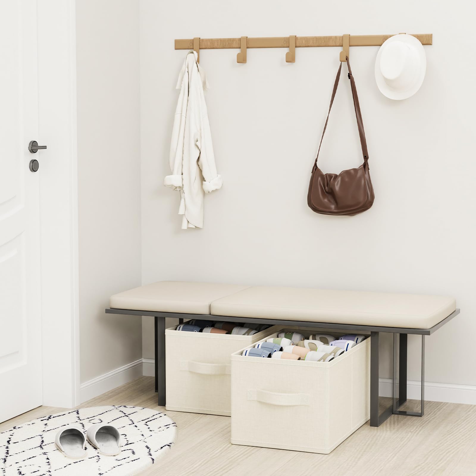 Scatole per Scarpe, Adatto a 24 Paia, Organizer Armadio per Guardaroba, Scarpiera Salvaspazio Pieghevole, Portascarpe con 3 Maniglie, 42 x 32 x 26 cm, Beige, XSNX02BE-2