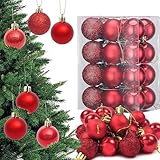Ascension Pack of 24 Christmas Tree Decoration Balls Ornaments Hanging Props Xmas Tree Décor Accessories - Christmas Decorations Items for Home Decor Office Church Indoor Outdoor (Red Balls)