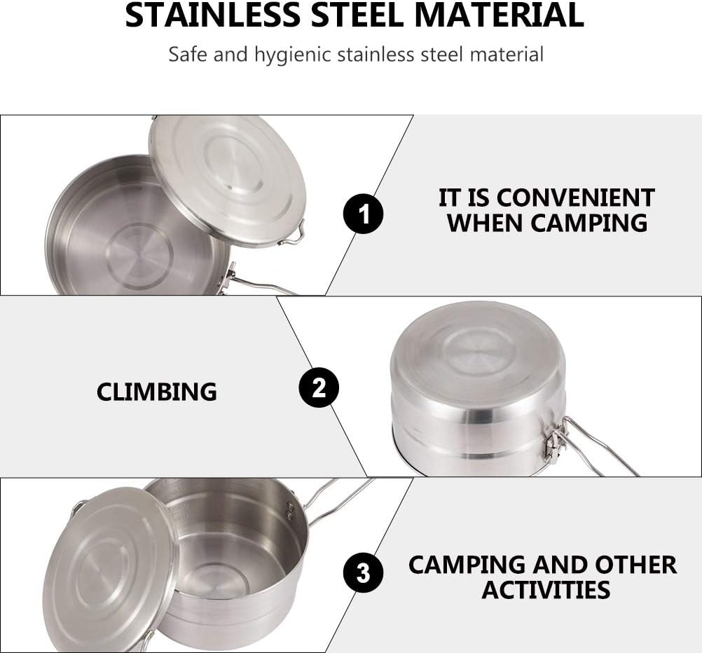 Stainless Steel Outdoor Camping Pot Portable Mountaineering Cooking Pot Cooking Tool Travel Cookware Equipment