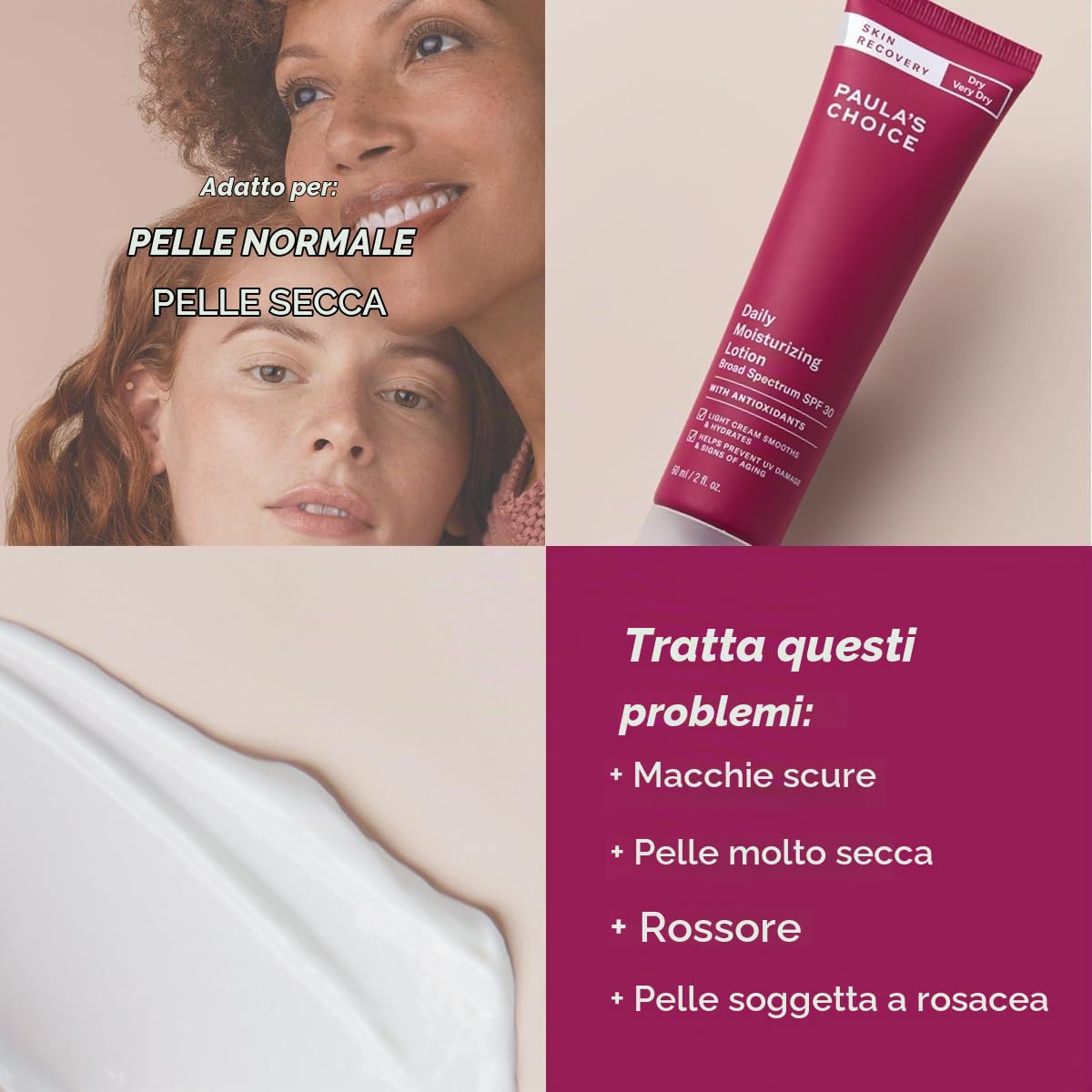 Paula's Choice Skin Recovery Crema Ricca con SPF 30, Pelle Secca, 60 ml | Crema Idratante Viso e Delicata Protezione Solare - Riduce Rossori e Macchie & Nutre la Pelle Secca - con Ossido di Zinco