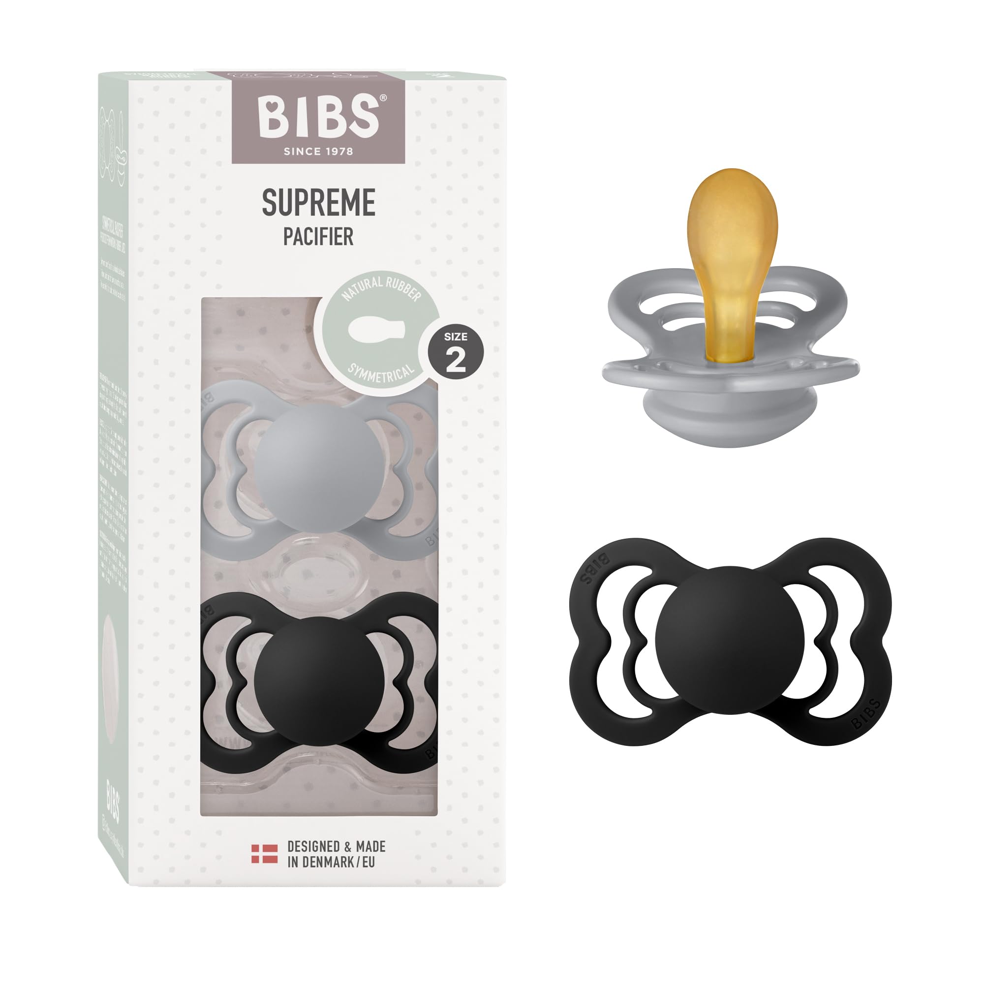 BIBS Supreme Paquete de 2 chupetes. Libre de BPA, Tetina con forma simétrica/Fisiológica. Látex natural, Hecho en Dinamarca. 0+ meses (Paquete de 2), Sage/Hunter Green — view 16