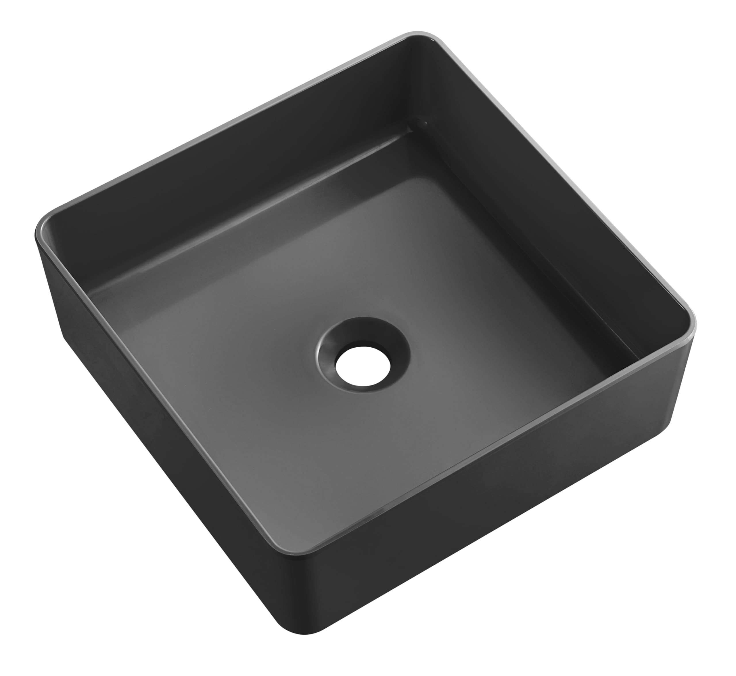 Bathroom Vanity Matte Black Stone Vessel Sink 15.7Inch Square Above Counter Resin Modern Restroom Sink Top Mount Bathroom Sink Countertop Basin Sink