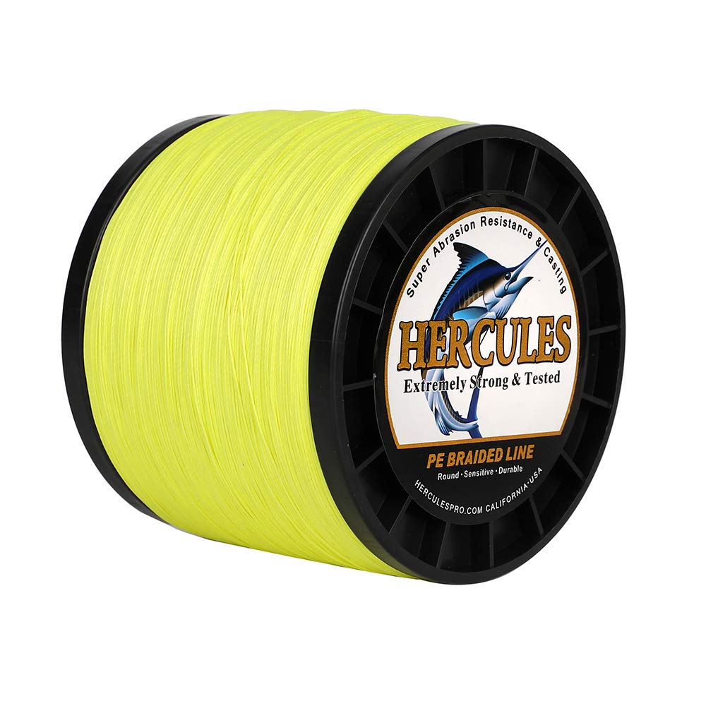 Hercules Braided Fishing Line 2000m 2187yds 6lbs-100lbs Pe Superline 4 Strands (Fluorescent Yellow 90lb/40.8kg 0.50mm)
