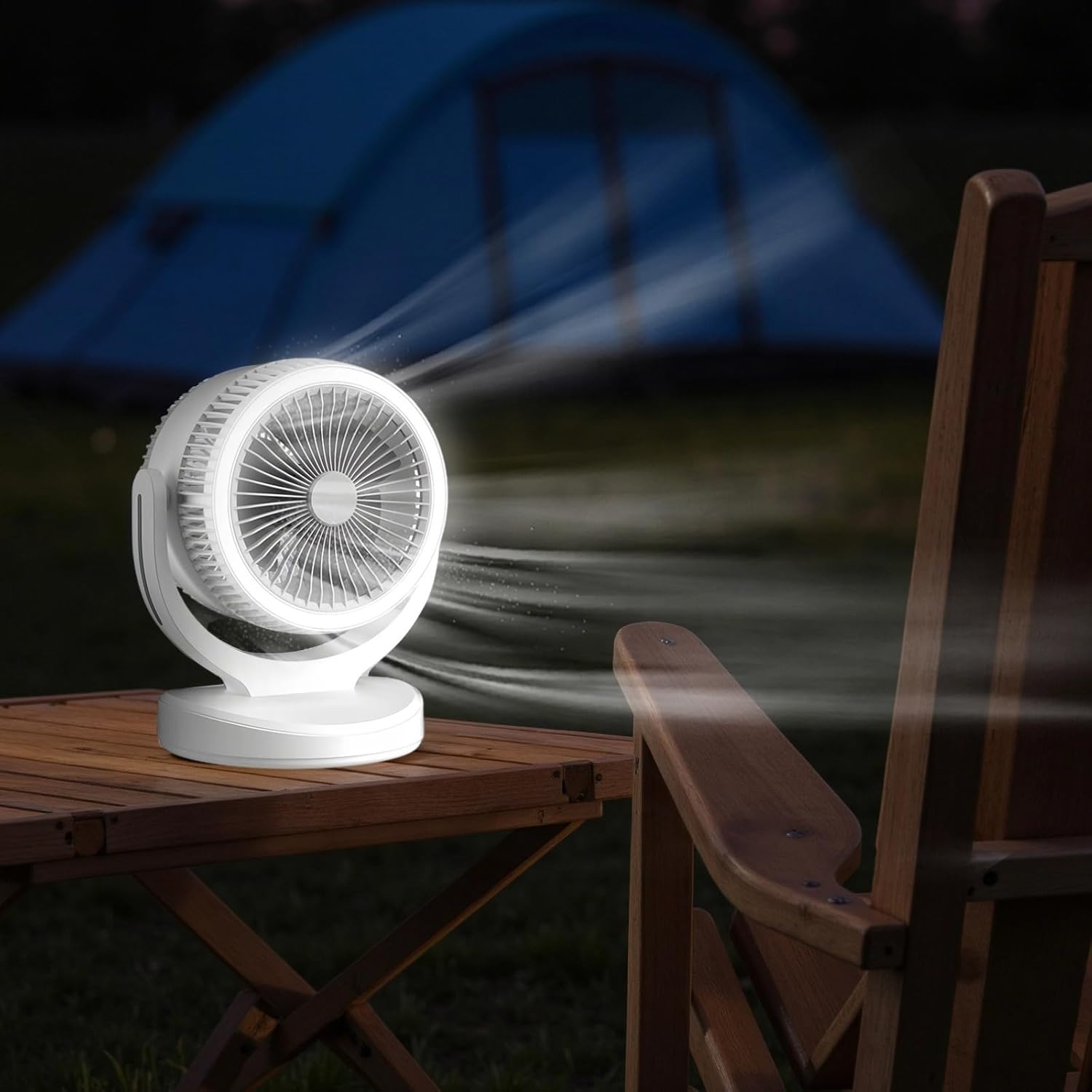 Usb Rechargeable Desktop Fan With Led Light, 3 Adjustable Speeds, 2400 Mah Battery, Quiet Operation, 360° Rotation For Home And Dorms