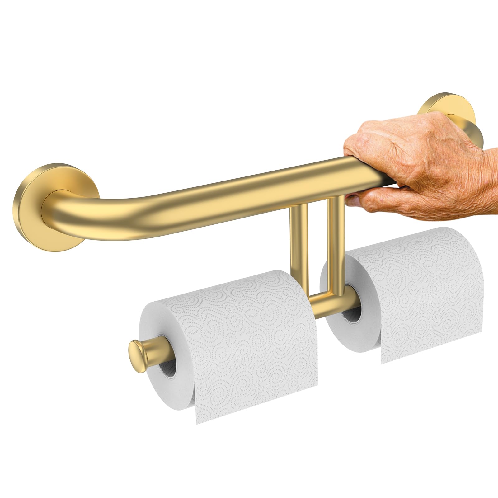 Barre d'appui de sécurité anti-chute pour toilettes avec double porte-rouleau