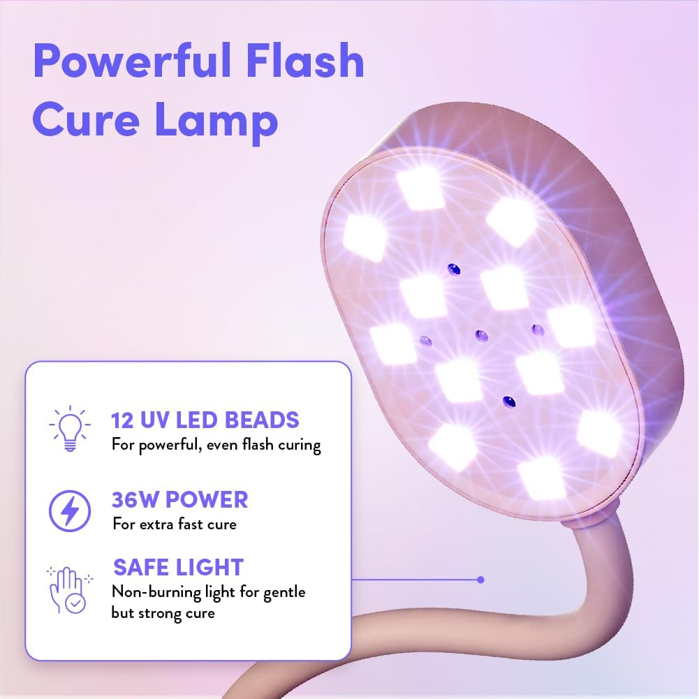 Éclat Flash Cure Lamp for Gel Nail Polish 36W Rechargeable LED Mini UV Light, Cordless Nail Dryer with 4 Timers & Auto Sensor, Portable Fast Curing Gooseneck Lamp for Home DIY Manicure & Pedicure