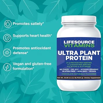 LifeSource Ultra Plant Protein- Raw Vegan Plant Based Protein- Chocolate 2.2 lbs -
