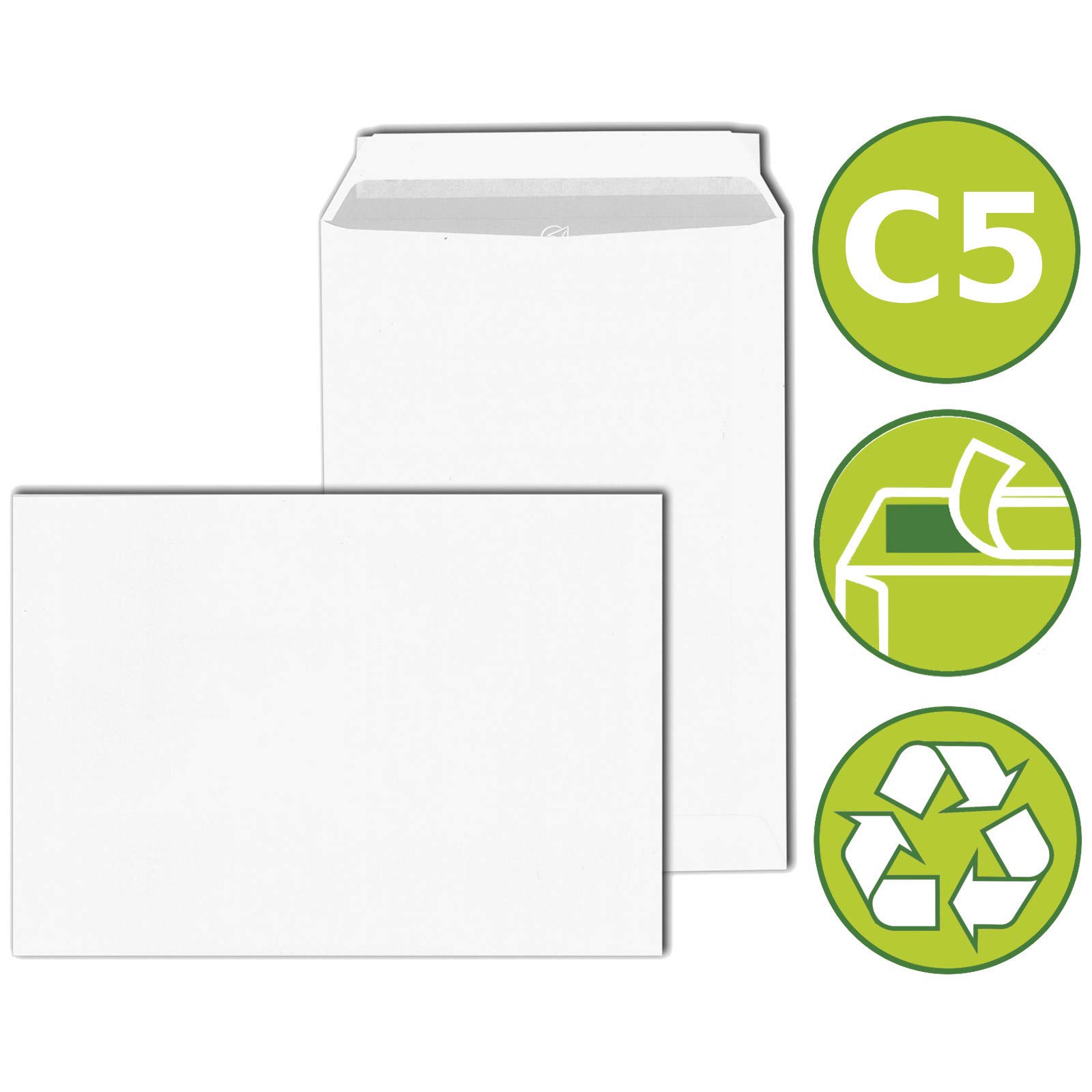 KK Verpackungen Versandtaschen DIN C5 162x229 mm | 2000 Stück, Haftklebend ohne Fenster | 90 g/m² Briefumschläge | Weiß