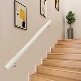 Sturdy 9FT White Wooden Stair Handrail - Round Anti-Slip Banister for Indoor Use, Strong Corridor Support Railing, Durable Balustrade for Attic & Stair Decor (5 FT)