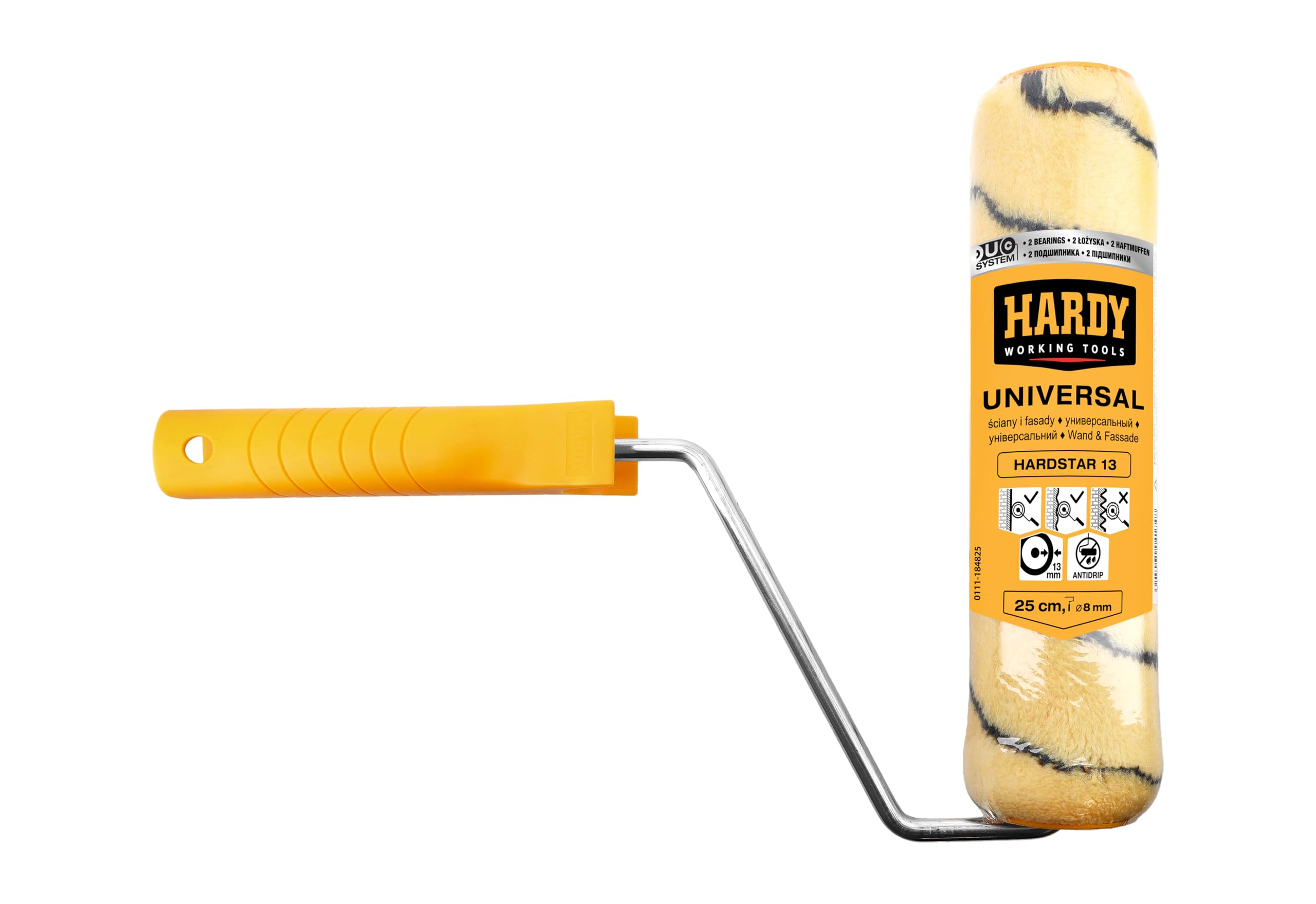 Hardy Working Tools - Kit Rullo 2 Pezzi: 1 Manicotto Largho da 25 cm + Montura, Pelo in Poliestere Hardstar 13 mm Ø48 mm, DuoSystem Scorrimento fluido, Per Pareti e Soffitti – Finitura Liscia