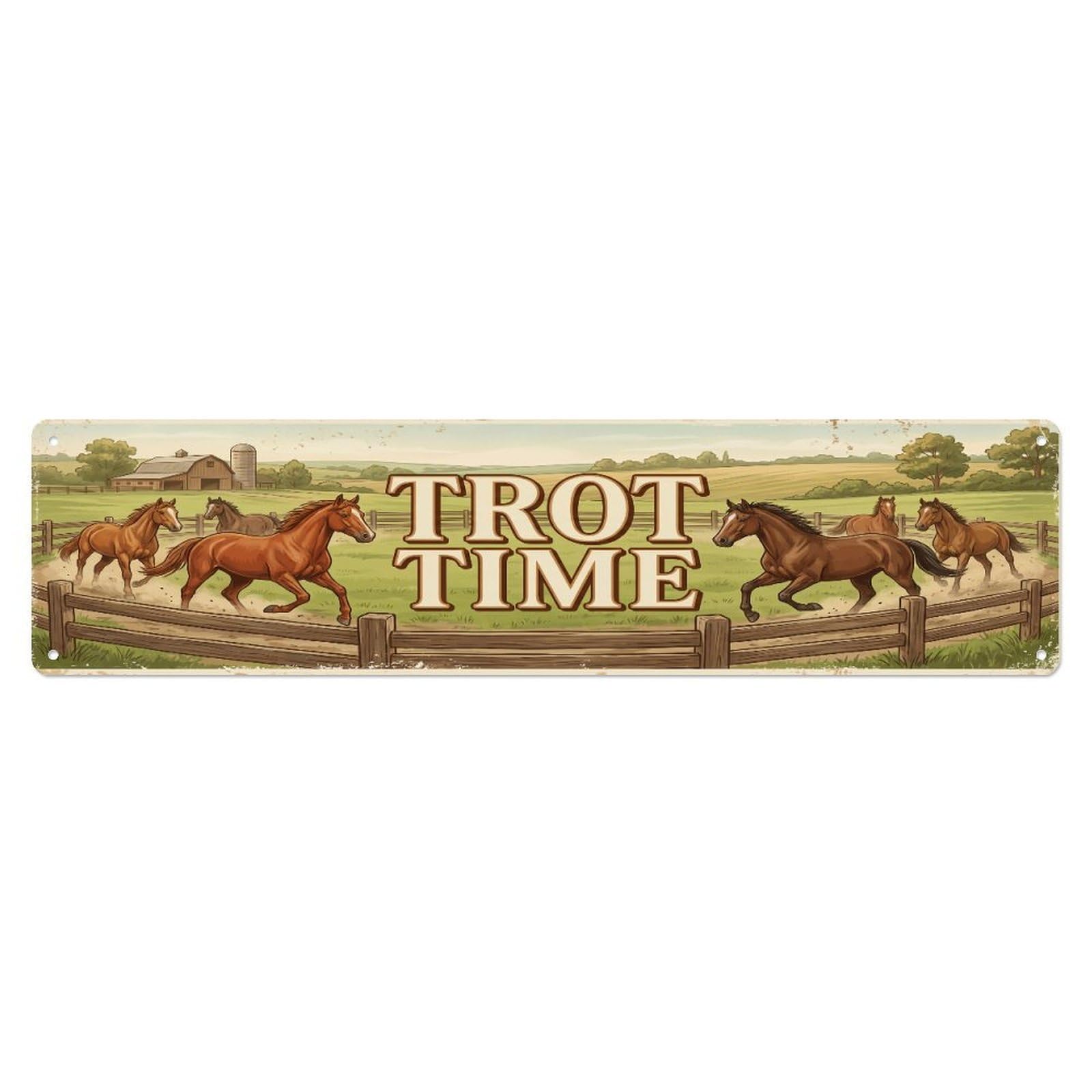 Xanthor Style Metal Tin Sign Vintage Pen Trot Horse Farmhouse Funny Horse Backyard Farm