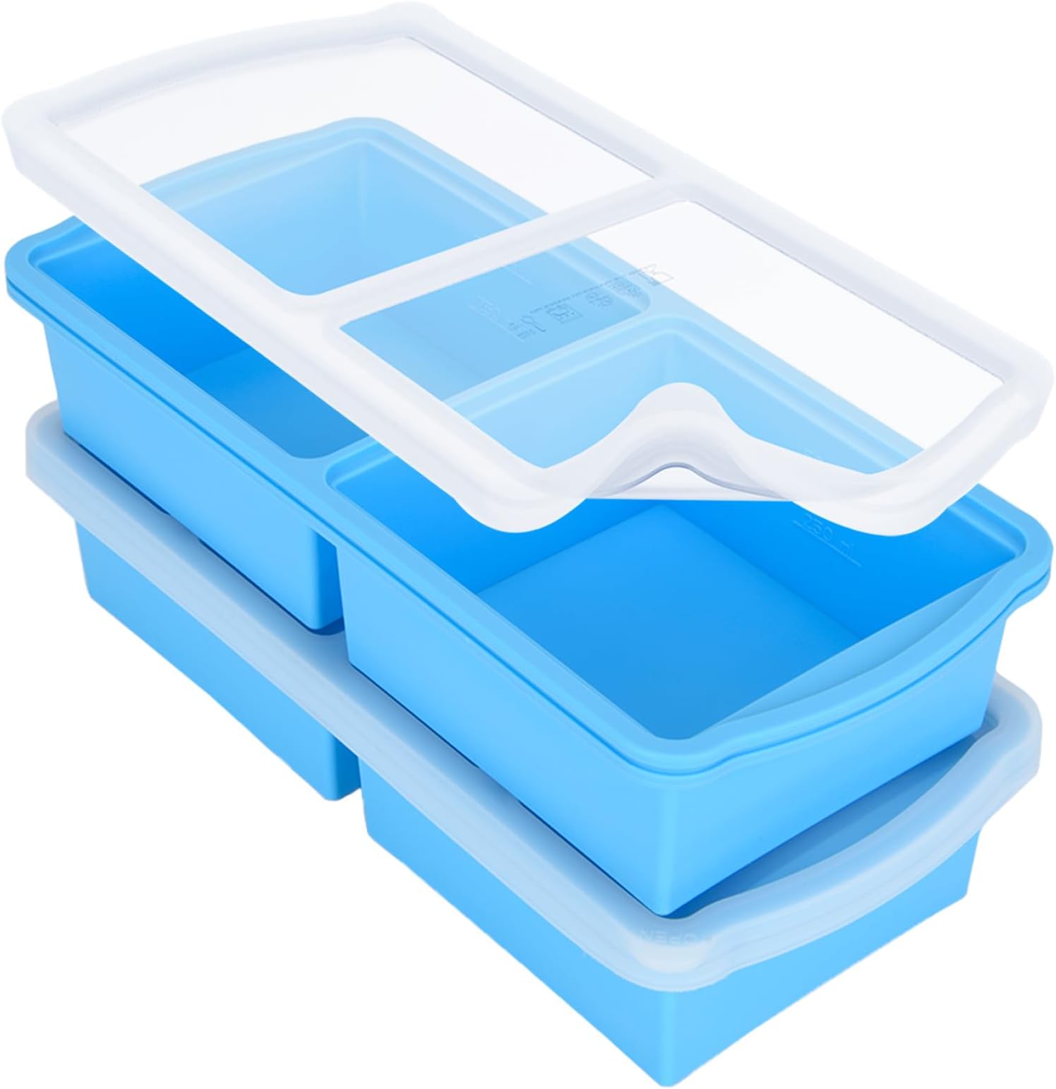 ZIP STANDING 2 Cup Silicone Freezer Trays With Lid,Soup Freezer Container,Large Ice Cube Molds With Reinforced Steel Ring Top Perfect for Freezing Soups, Lasagnas, Casseroles.Dishwasher -Safe (2-Pack)
