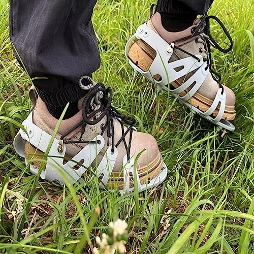 Dawnjaccee Lawn Aerator Shoes with Hook Loop Straps and Stainless Steel Shovel,Pre-Assembled One Size Fits All Gardening Shoes Fully Adjustable,Soil Yard Aerator Care Tool for Garden Grass Yard Patio