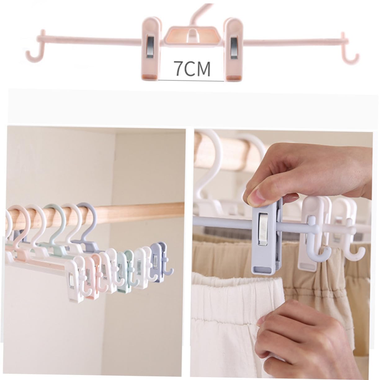 Grucce Antiscivolo Multifunzione Bianche in Plastica 10 Pezzi | Ganci Inclusi, Clip Regolabile, Asciugatura Rapida, per Tessuti e Abiti in Casa