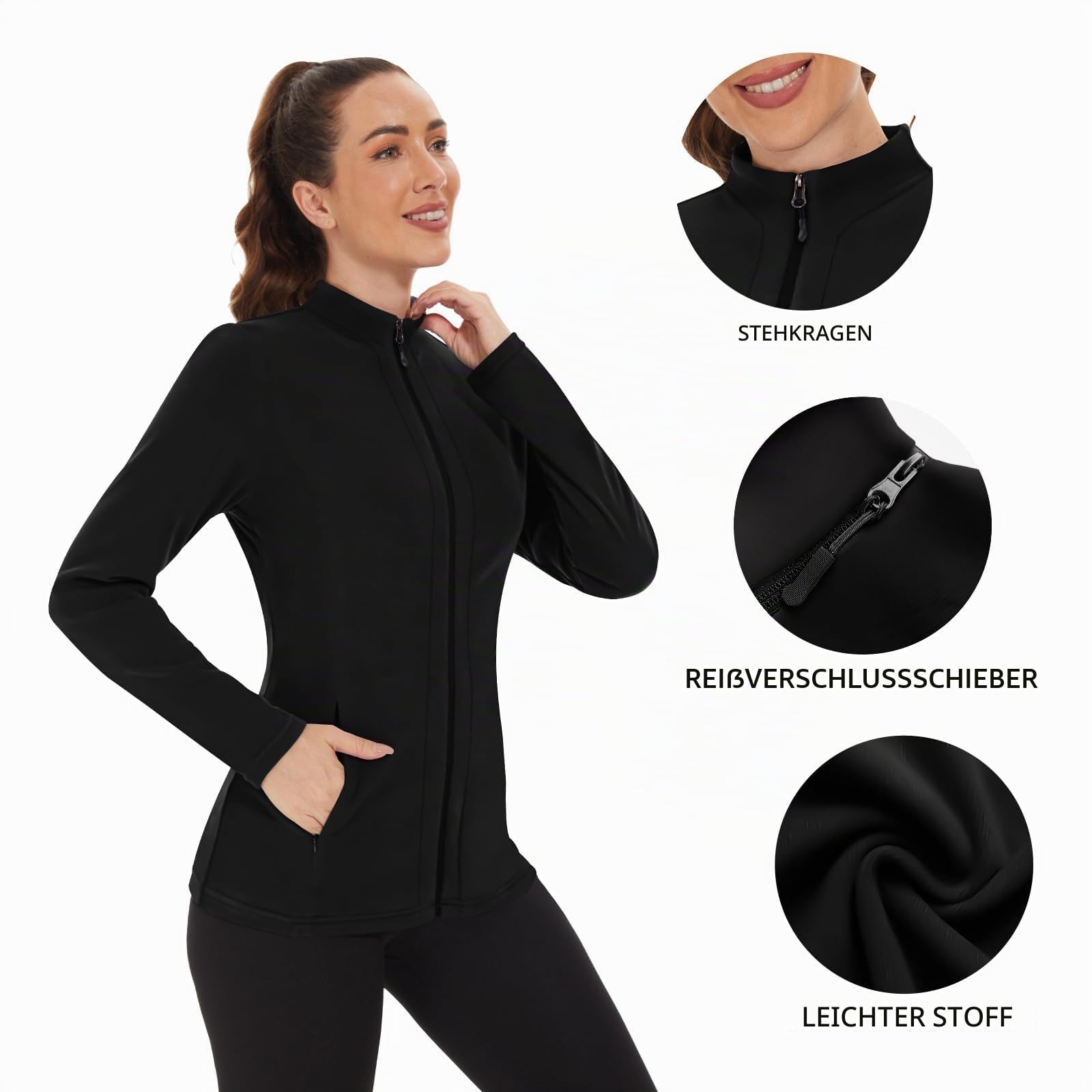 WOWENY Fleecejacke Damen Warm Gefüttert Sweatshirt mit Stehkragen und Full Zip Fleece Sweatjacke Leichte Für Winter Outdoor Laufen Wandern Freizeit