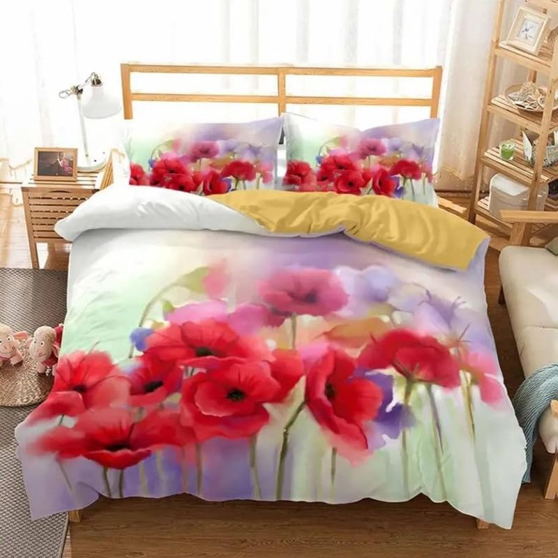Funda nórdica de cama 90 roja en microfibra suave de 155x220 cm con almohada