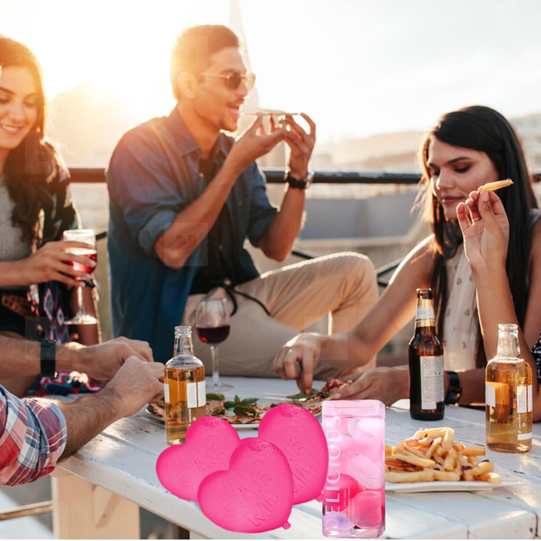 12 unidades reutilizables, cubitos de hielo para fiestas, diseñados para enfriar bebidas, hielos reutilizables en colores fantásticos para refrescar bebidas (Love)