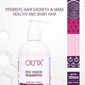 Otriix Red Onion Shampoo | For Healthy Hair Growth, Anti-Hair Fall, and Scalp Nourishment | Natural Formula with Biotin & Keratin | No Sulfate or Paraben | Shampoo For Women and Men | 300ml/10.14floz.