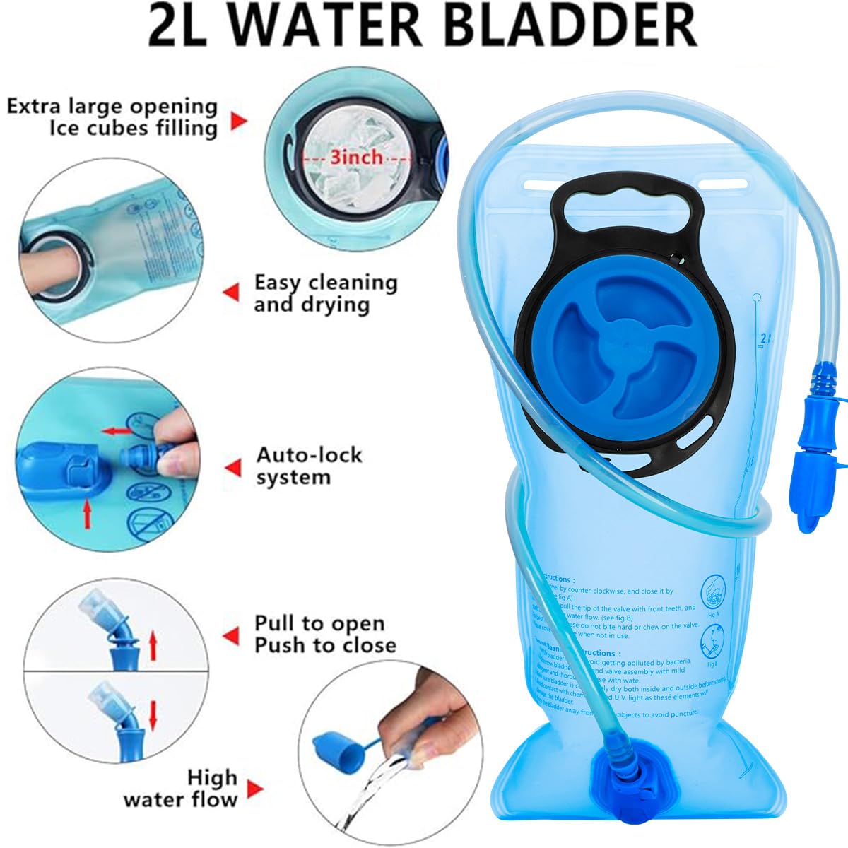 Trinkrucksack Fahrradrucksack mit Trinkblase 2L Wasserdicht Sportrucksack, 20L Hydration Rucksack Herren Damen Outdoor Laufrucksack Tagesrucksack Wanderrucksack für Camping Ski MTB Fahrrad