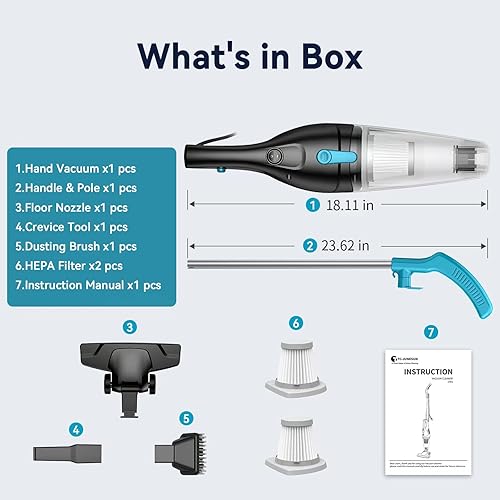 Miniatura 2 de Aspiradora vertical con cable, aspiradora de barra, ligera y sin bolsa, para el hogar, suelos duros, pelo de mascotas (gris-azul)