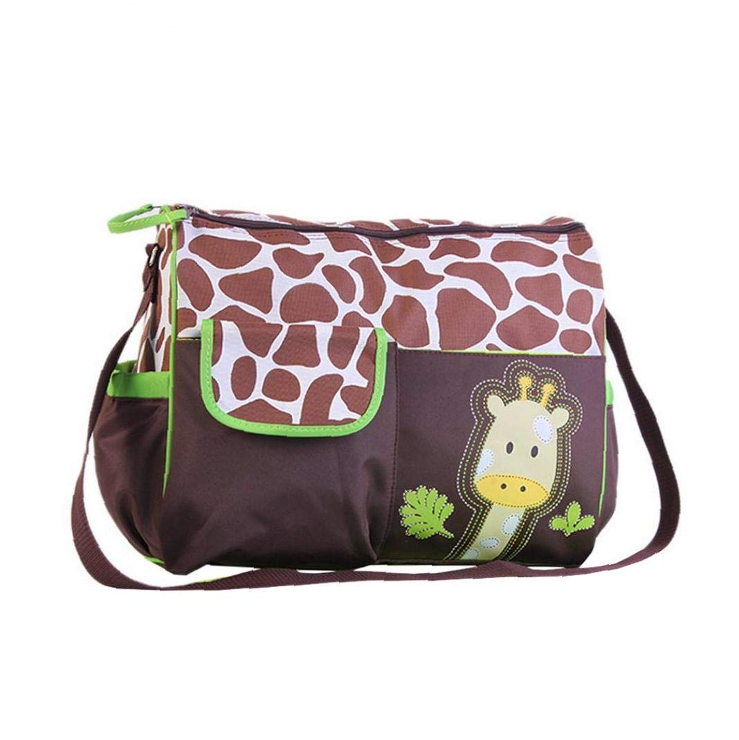 Multifunctional Mummy Handbag Large Capacity Baby Diaper Nappy Changing Bag Waterproof Tote Bag Giraffe Pattern with Green Brim