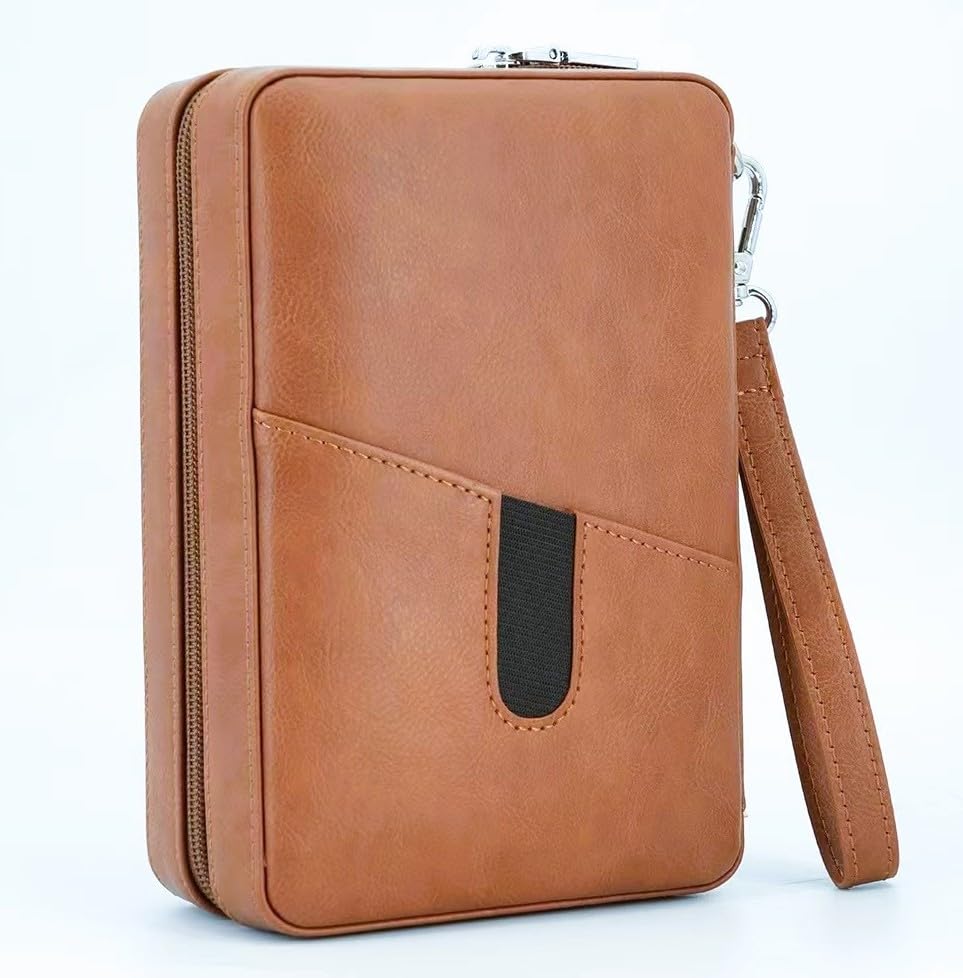 Leather cedar cood,Capacity: 6 pcs,portable travel case(Brown)