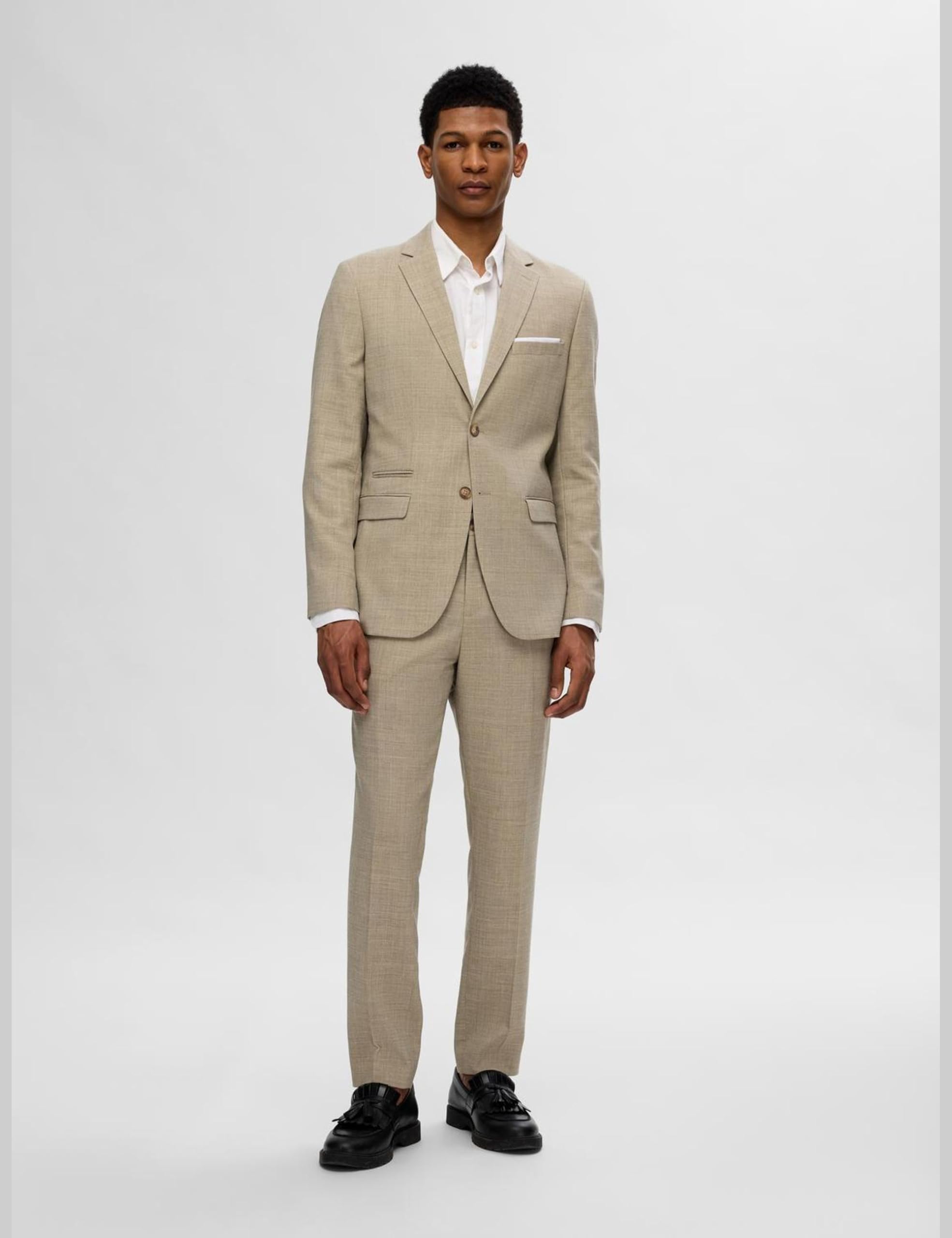 SELECTED HOMME Giacca Uomo Einreihiger Leinenmix, Sabbia, 58