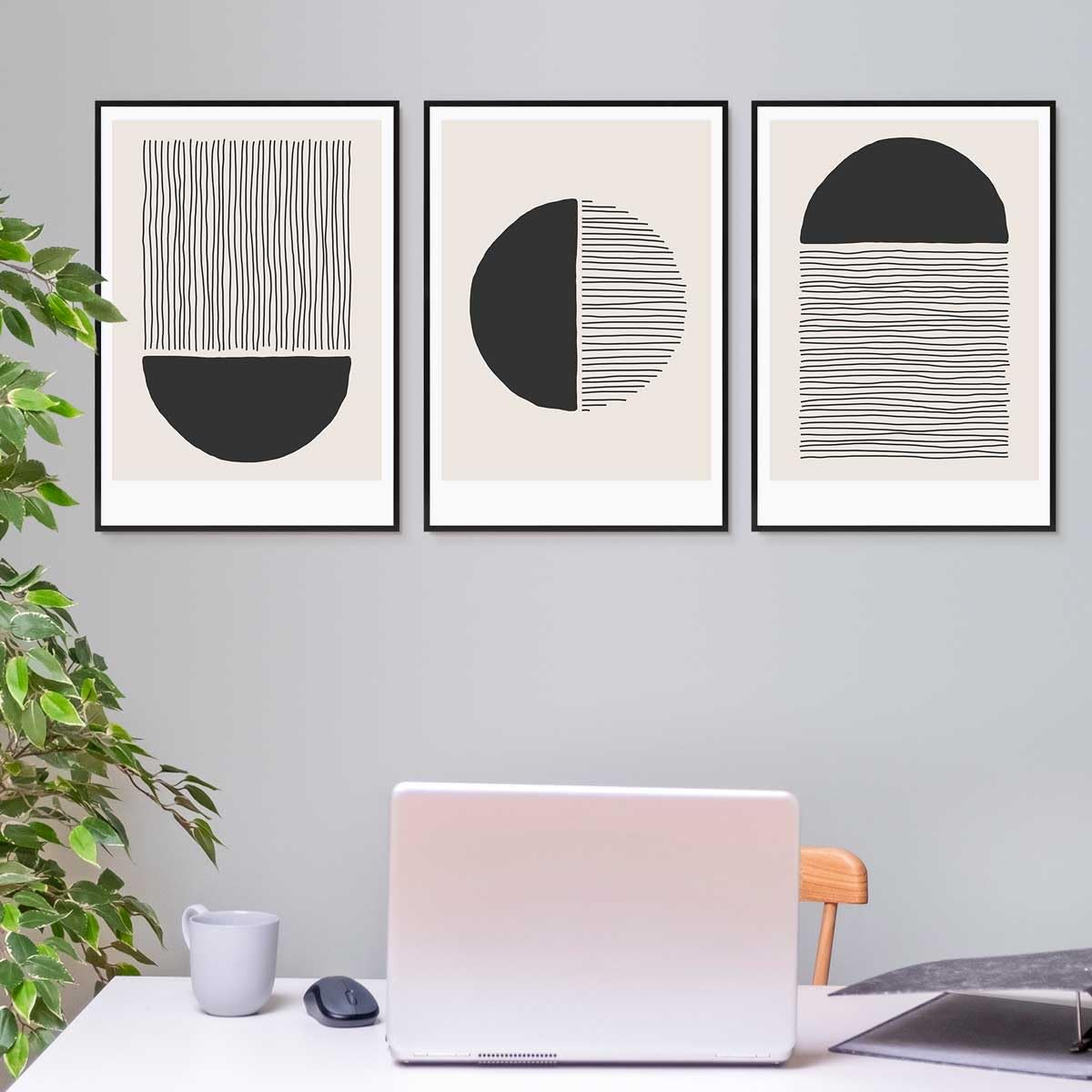 PHOTOLINI Cadre photo A2 42 x 59,4 cm noirs, lot de 3 cadres en plastique étroits, verre acrylique, à suspendre, avec accessoires - pour documents, diplômes, certificats et photos